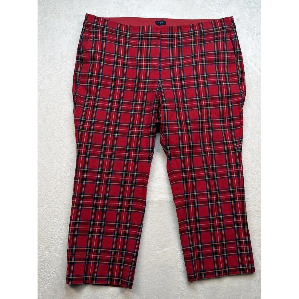 J Crew Tartan Plaid Pants Womens 20 Red Preppy Classic Straight‎ Trouser